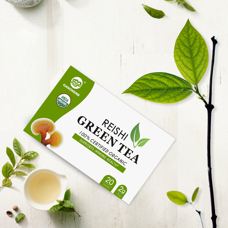 Private Label USDA Organic Reishi Mushroom Green Tea Bags Instant